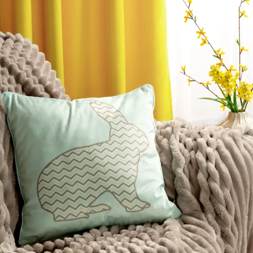 Wiosna 1 Poszewka wielkanocna z weluru zdobiona nadrukiem zajączka Eurofirany miętowy