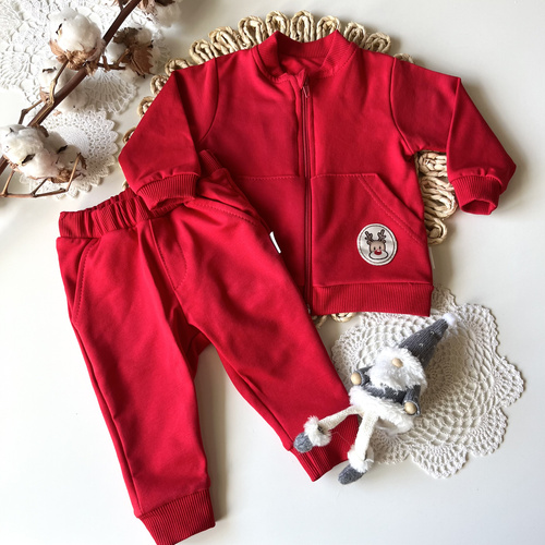 Czerwony Dres Świąteczny dla Dziecka Mamatti DR05 Merry Christmas – Bluza i Spodnie
