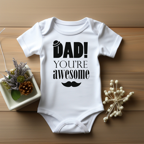 "Tato jesteś niesamowity – Dad you are awesome" Moocha Body krótki rękaw biały