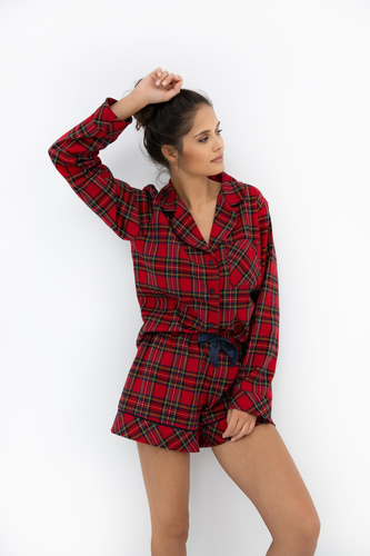 Cynthia Piżama damska Sensis – flanelowa, krótka, w kratkę