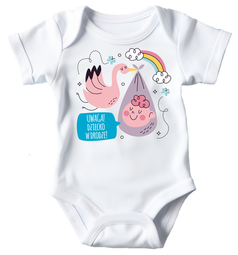 "Uwaga dziecko w drodze" Moocha Body krótki rękaw biały