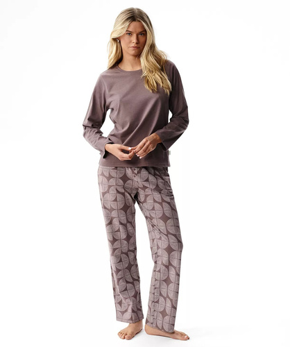 Atlantic NLP-522 Piżama Damska Długa 100% Bawełna Spodnie we Wzory brązowy