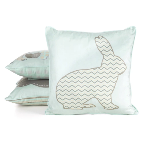 Wiosna 1 Poszewka wielkanocna z weluru zdobiona nadrukiem zajączka Eurofirany miętowy