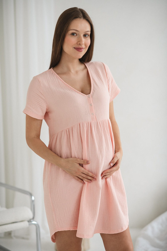 Aurora muślinowa koszula nocna ciążowa i do karmienia Milk&Love łososiowy
