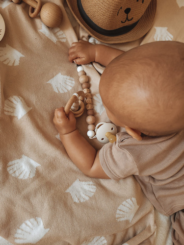 Kocyk dziany Ocean YOSOY - beżowy/biały