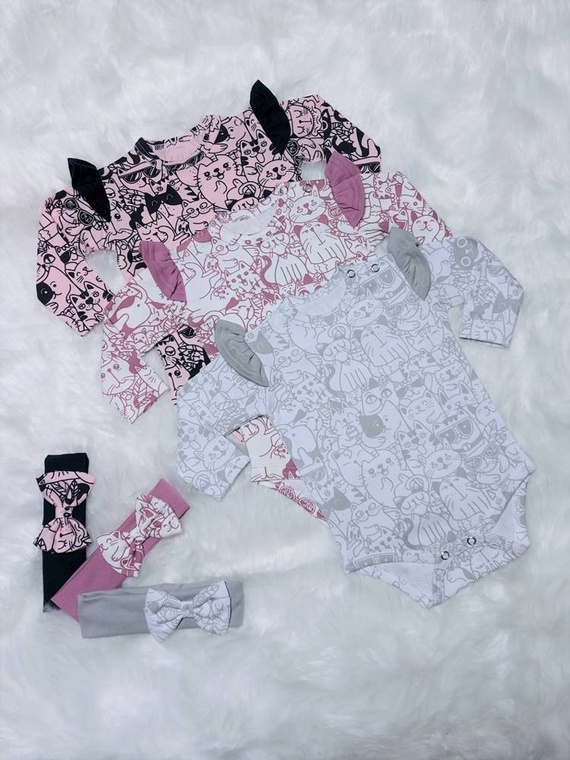 Kotki Bambarillo Body z długim rękawem pudrowy róż-granat