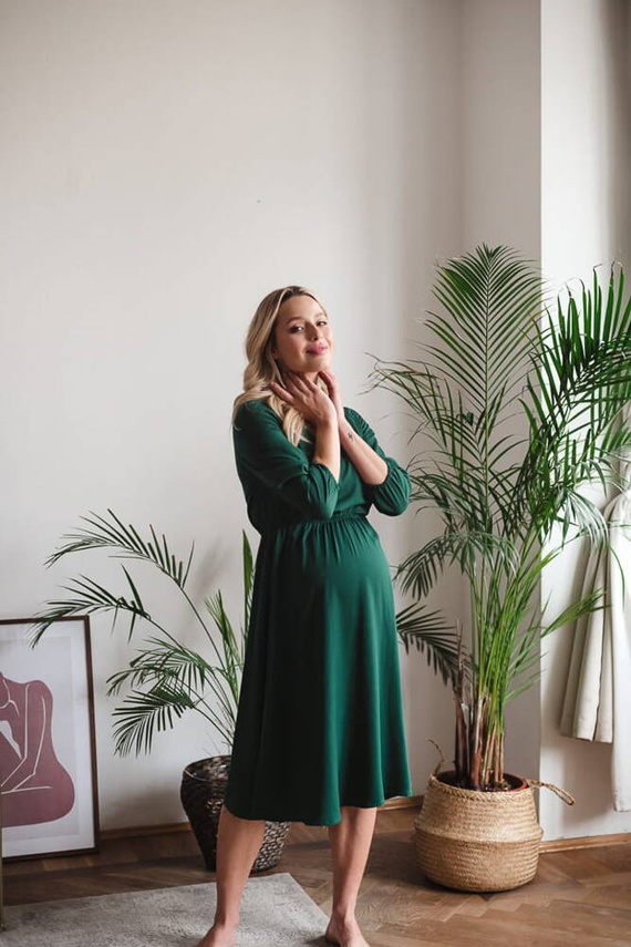 Lovely Dress Midi rękaw 3/4 sukienka ciążowa i do karmienia Milk&Love butelkowa zieleń