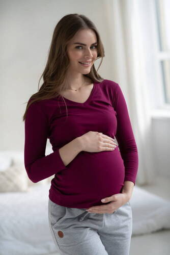 Milk Shirt Bluzka do karmienia i ciążowa z dekoltem w serek jagodowy