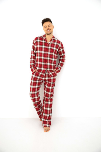 Sensis Lucas Piżama Męska Flanelowa 100% Bawełna Czerwona Krata
