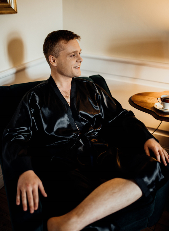 Pan Młody Szlafrok męski satynowy ByShelly - czarny/srebrny