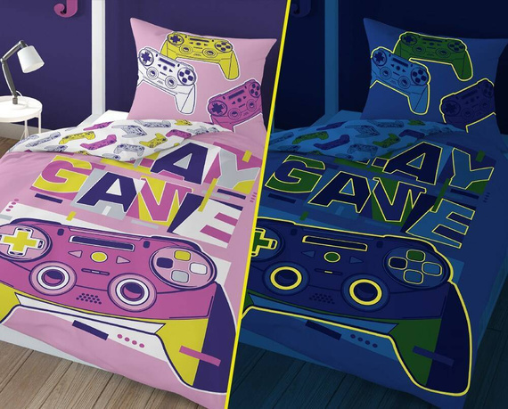 3582 B Game Over Pady Detexpol Pościel bawełniana świecąca w ciemności