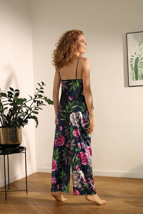 DK-KI Flowers Komplet Damski Piżama DKaren - 1 granatowy