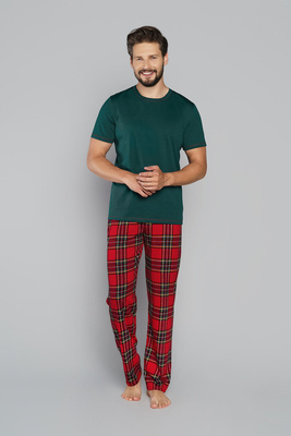 Narwik Piżama Męska krótki rękaw, długie spodnie Italian Fashion- zielony/druk