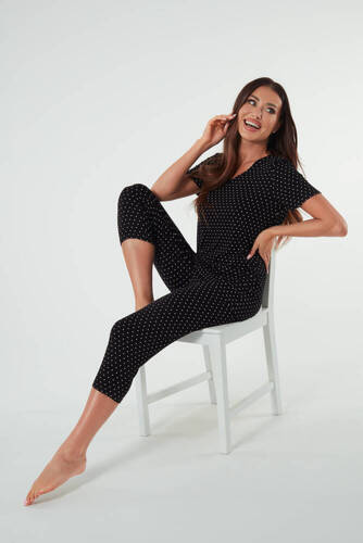 Puntini Piżama Damska krótki rękaw, 3/4 spodnie Italian Fashion - czarny