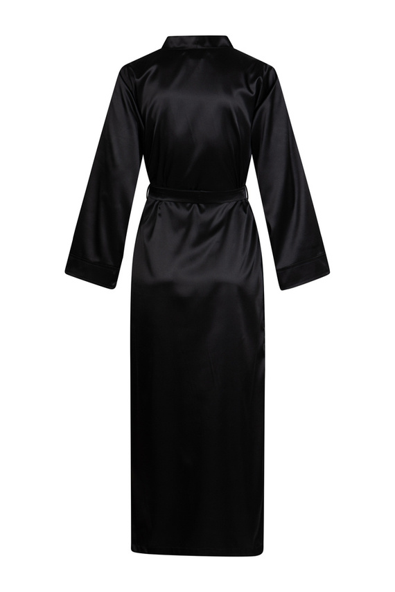 Eunika Szlafrok damski satynowy długi ByShelly - czarny