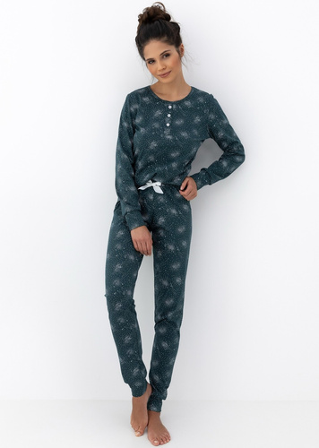 Ellison Piżama damska Sensis zielona – bawełniana piżama z długim rękawem i ściągaczami