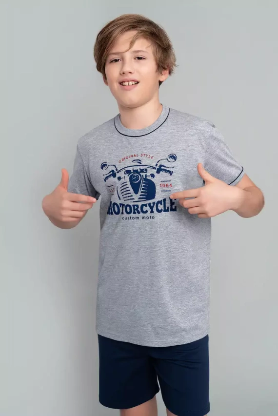 Piżama chłopięca krótki rękaw, spodnie Italian Fashion Gibson - melanż