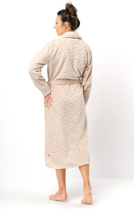 LG: 605 Szlafrok damski Key– beżowy, miękki, szalowy kołnierz