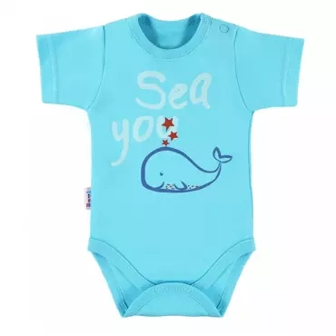 Body bawełniane krótki rękaw "Little Sailor" Ewa Klucze - turkusowy