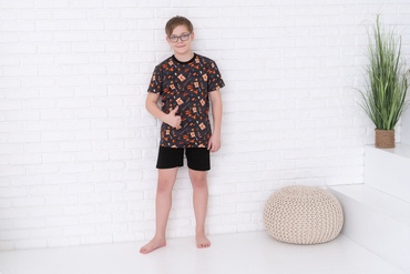 Piżama chłopięca krótki rękaw, spodnie Italian Fashion Western - grafit/czarny