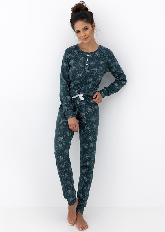 Ellison Piżama damska Sensis zielona – bawełniana piżama z długim rękawem i ściągaczami