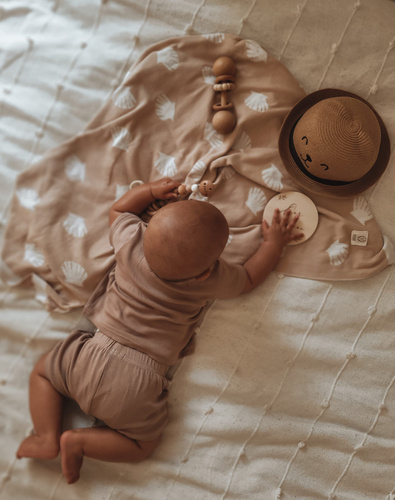 Kocyk dziany Ocean YOSOY - beżowy/biały