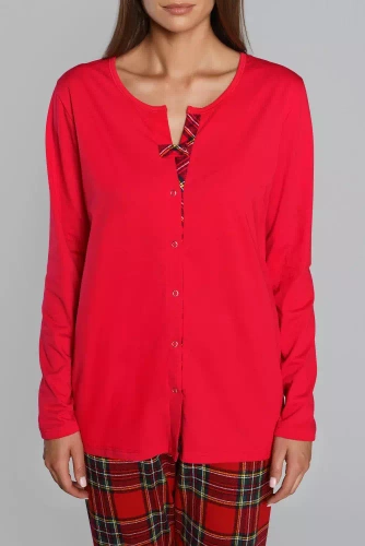 Zorza piżama damska długi rękaw, spodnie Italian Fashion - czerwony/druk