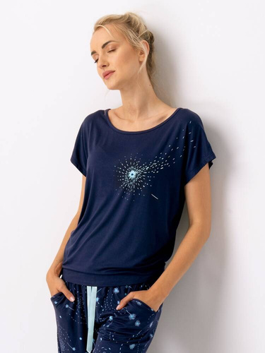 LNS 764 Piżama Damska bawełniana Key - granatowy