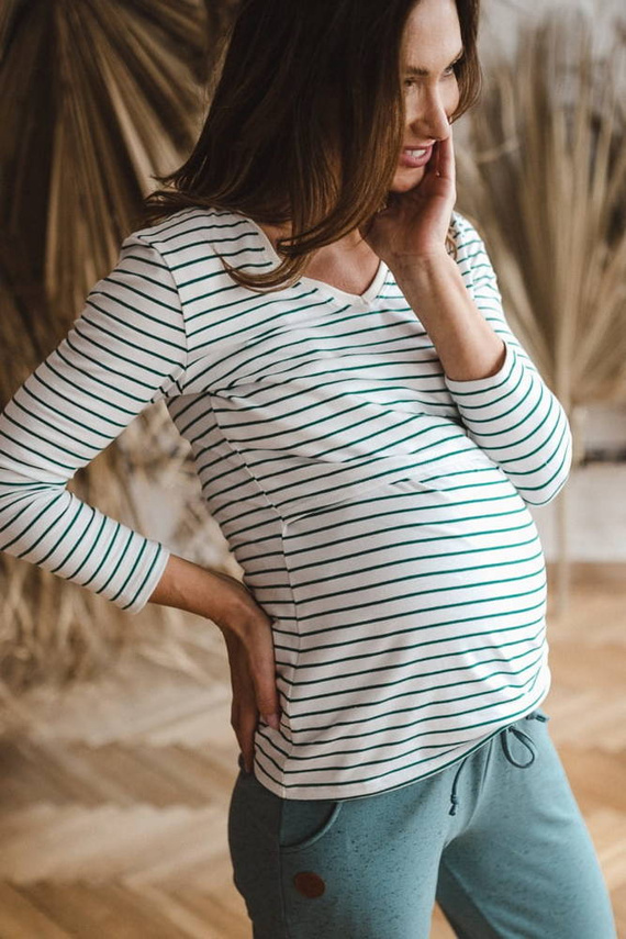 Milk Shirt Milk&Love Bluzka ciążowa i do karmienia w zielono-białe paski