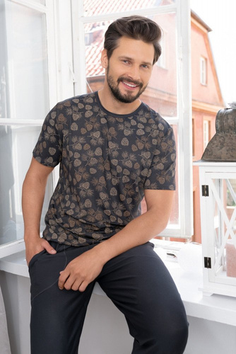 Pinus Piżama Męska krótki rękaw, długie spodnie Italian Fashion- druk/grafit