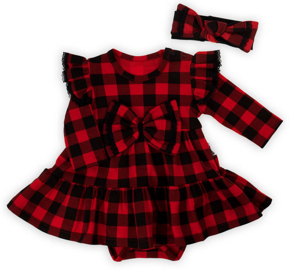 Sukienko-body + opaska 163556 "Magia Świąt" Nicol - kratka: czarny, czerwony