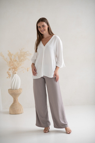 Mamafullness Bluzka ciążowa do karmienia Milk&Love biały – wiskoza, rękaw 3/4, oversize