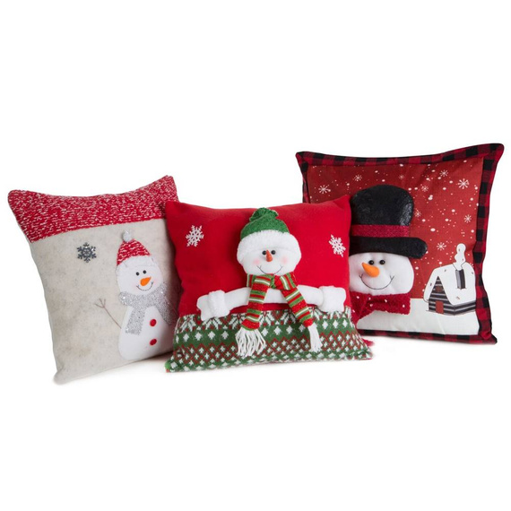 Snow 3 srebrna czerwona bałwan Poszewka świąteczna Eurofirany