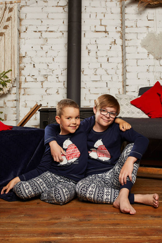 Piżama chłopięca długi rękaw, spodnie Italian Fashion Arktyka - granat