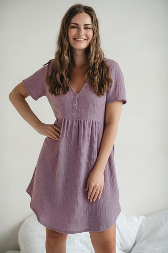 Aurora muślinowa koszula nocna ciążowa i do karmienia Milk&Love lawendowy