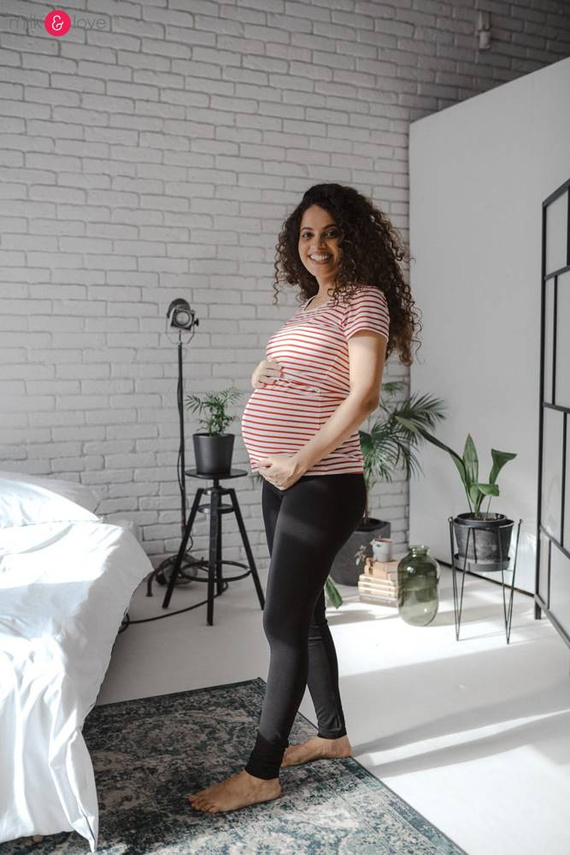 Milk Shirt Bluzka do karmienia i ciążowa z krótkim rękawem Milk&Love w biało-czerwone paski