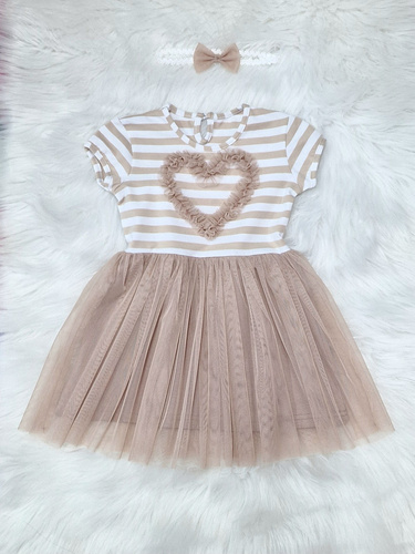 Gracja Sukienka krótki rękaw Bambarillo beżowy