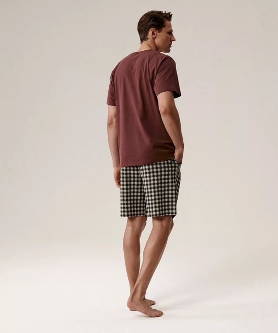 Piżama męska NMP-397 -szary wino bawełna, krótki rękaw, lekka i wygodna na lato