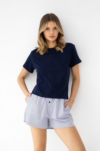 Piżama damska Finley Sensis granatowa bawełna szorty kieszenie wygodna