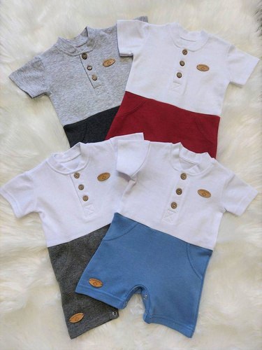 "Mieszko" Bambarillo rampers pajac letni biały-bordowy