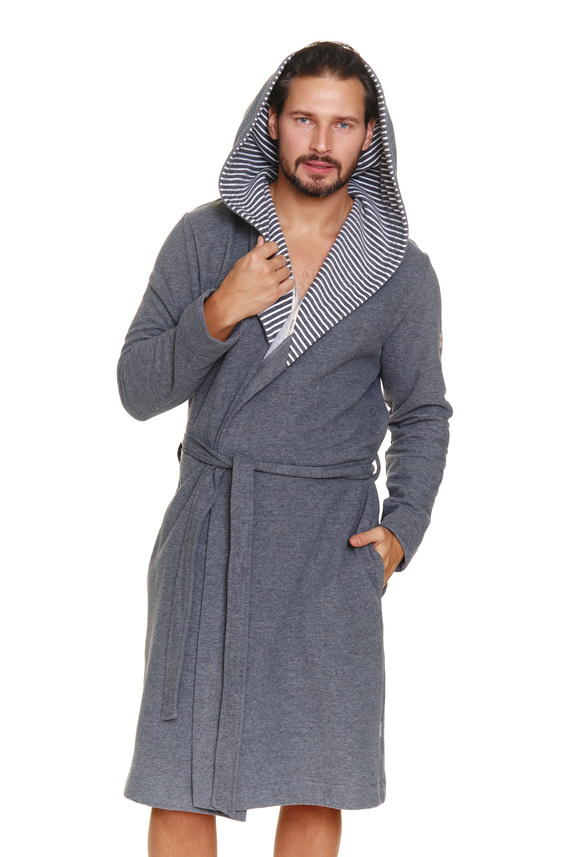 7230 Szlafrok męski Doctor Nap – bawełna, kaptur, eleganckie wykończenia - dark grey