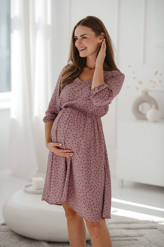 Lovely Dress Midi Milk&Love sukienka ciążowa i do karmienia liliowa w czarne groszki