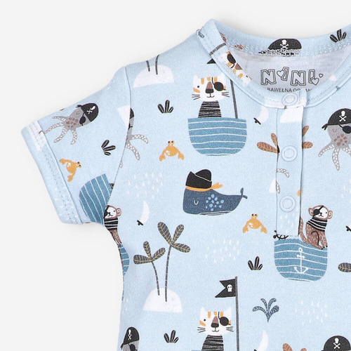 ABN-5009 Piraci Rampers z bawełny organicznej Nini niebieski
