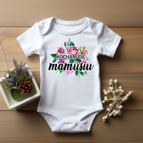 "Kocham Cię mamusiu"  Moocha Body krótki rękaw biały