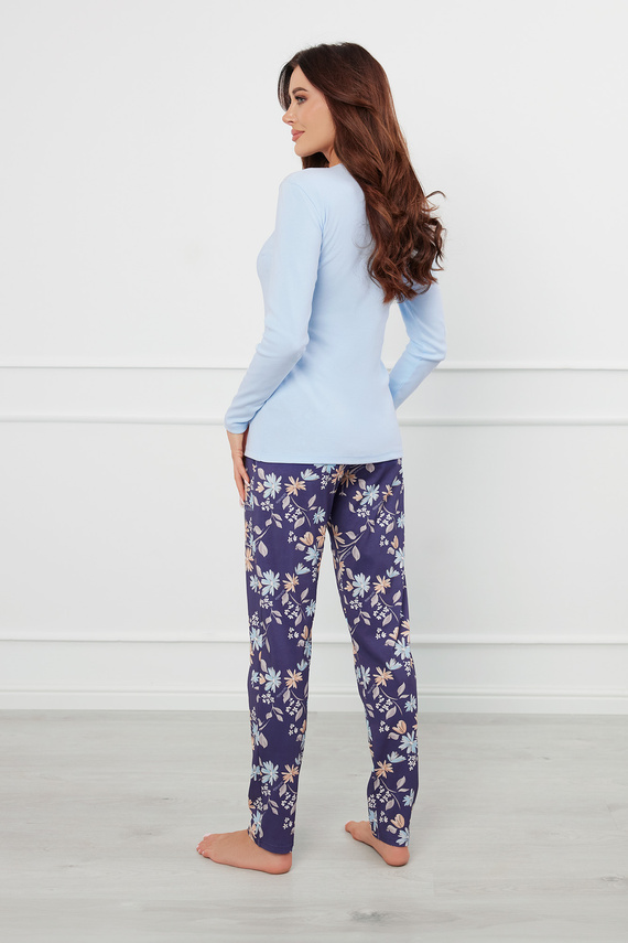 Pulia Piżama Damska długi rękaw, długie spodnie Italian Fashion - niebieski/druk