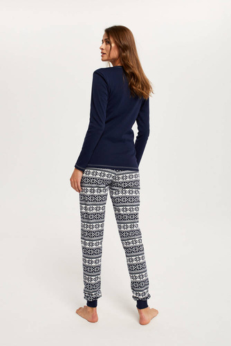 Arktyka Piżama Damska długi rękaw, długie spodnie Italian Fashion - granat/druk