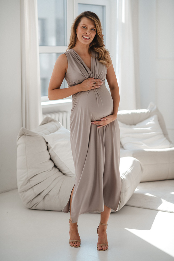 Sukienka ciążowa i do karmienia Loop MAXI Milk&Love – wiskoza cappuccino