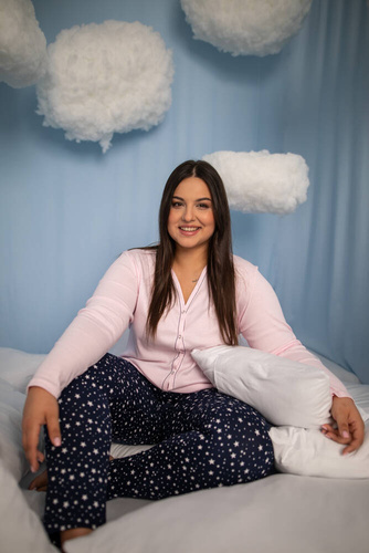 Libra Piżama Damska rozpinana długi rękaw i spodnie Italian Fashion - różowy/druk