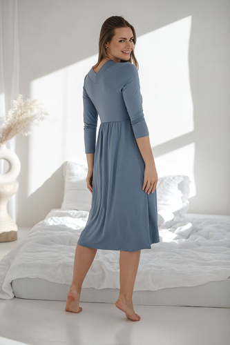 Star Light Koszula nocna ciążowa i do karmienia bambusowa 7/8 Milk&Love błękitna – oddychająca, do szpitala, wygodne karmienie piersią