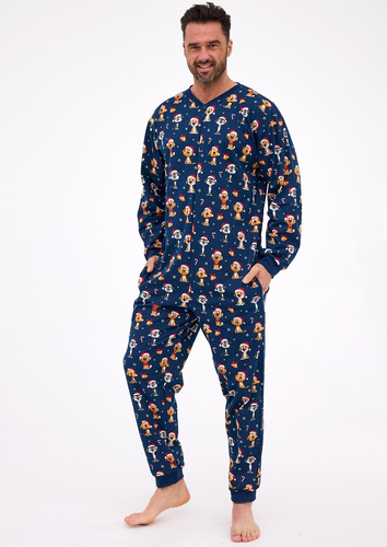 196/295 Dog 2 Christmas Kombinezon męski Cornette granatowy–bawełna, świąteczny print